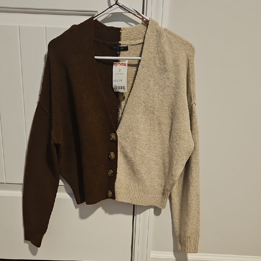 Love Tree Brown and Cream Cardigan - NWT